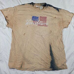 Vintage Levi Strauss Mens XL Beige Graphic USA Flag Distressed T Shirt Casual